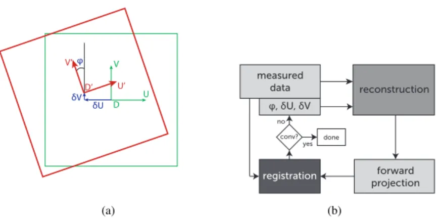 Fig. 10. (a) A shifted and tilted detector array, seen from the point of view of the X-ray source