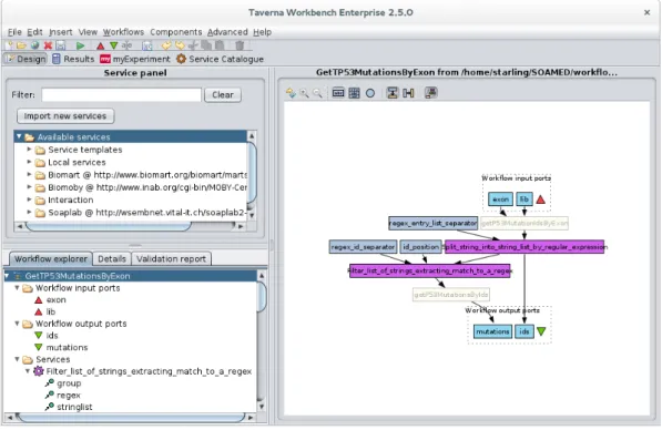 Figure 2.4: SWFM user interface example: Taverna workbench with workflow opened for editing.