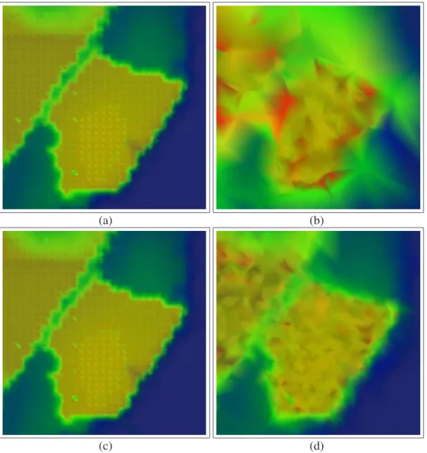Figure 3.7: Rendered images of the Sf2 dataset. a) finest, b) coarsest, c) selectively- selectively-refined, d) non-selectively refined