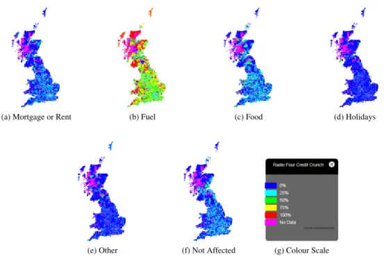 Figure 4.7: Radio 4 Credit Crunch, percentage of responses for each question per postcode sector
