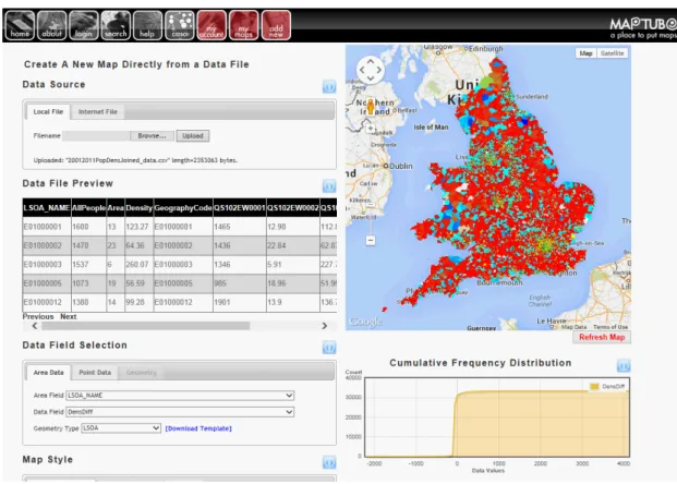 Figure 4.10: MapTube creating a map automatically from data contained in a CSV file.