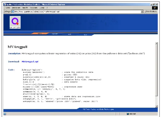 Figure 7: Applied Multivariate Statistics: homepage of the linked example Object Database ParserC/C++...Java Compiler Parse Tree Runtime EnvironmentJARDLL/SOOracle ..