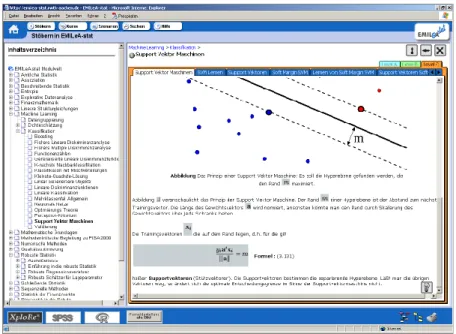 Fig. 3. e-stat: navigation toolbar and SVM example