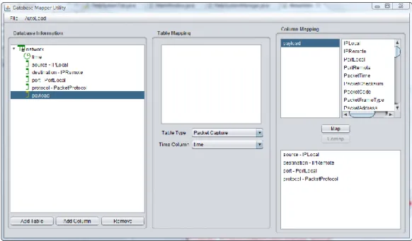 Figure 1. Database Mapper Utility screenshot.  The database mapper utility allows a user  to configure how AdviseAid uses the information in both MySQL databases, and 