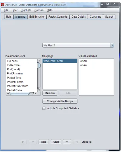 Figure  2.  The  mappings  GUI.    The  mappings  GUI  allows  users  to  apply  various  data  parameters to a selected visualization‘s visual attributes, allowing the user to customize  what data the visualization is displaying