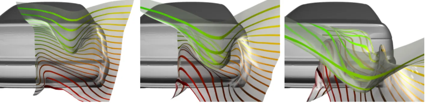 Fig. 5. Three frames from an animation showing the evolution of a time surface in the BMW dataset