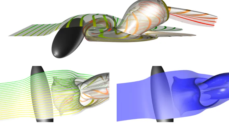 Fig. 7. A streak surface in the Ellipsoid dataset as depicted in our interactive visualization tool