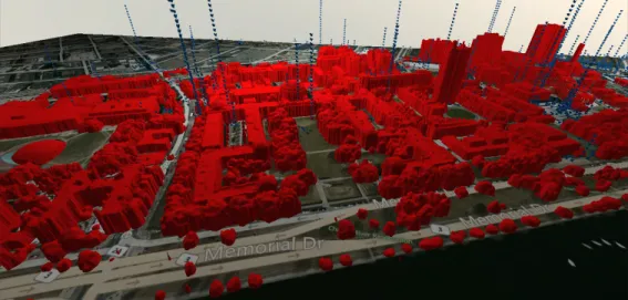 Figure 3.4: Rendition of MIT’ campus as an imported FBX model into Unity3D engine as seen from game’s free-form camera.