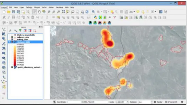 Figure 5: Hotspot analysis result obtained – QGIS  4.2.3  Comparative analysis of results 