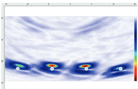 Figure 8. Imagery of 2 mm test specimen. All dimensions in millimetres, with 50 dB colour pallet range
