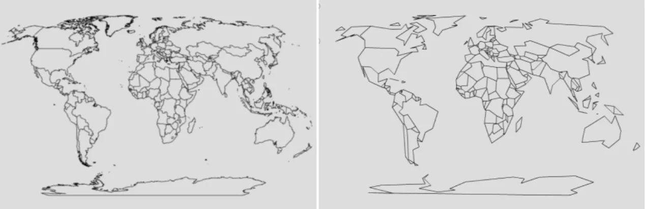 Figure 9. Country map of the world before and after simplification 