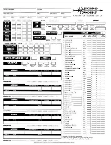 Figure 10-1: The character sheet from the Player’s Handbook(front side).