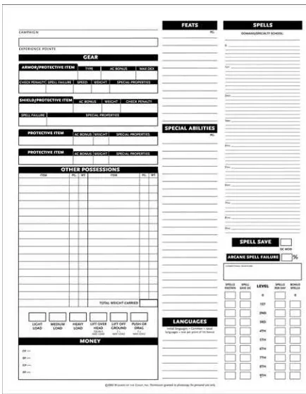 Figure 10-2: The character sheet from the Player’s Handbook(back side).
