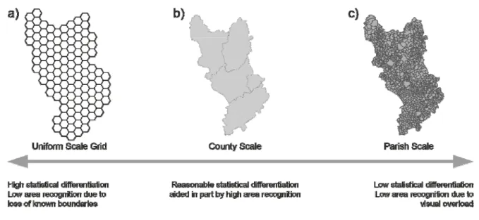 Figure 6: Effective readability – base map extremes in areal unit type and scale. 