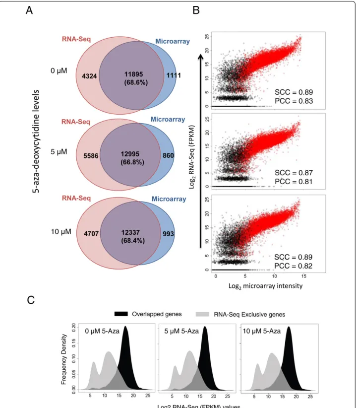 Figure 1 Expressional consistency between RNA-Seq and microarray data. A. Detectable genes reported by each technology based on a common filter procedure (See Methods)