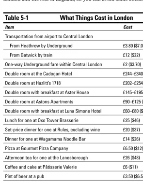 Table 5-1What Things Cost in London