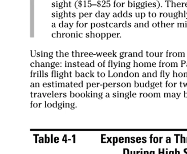 Table 4-1Expenses for a Three-Week Trip to Europe During High Season (Per Person)