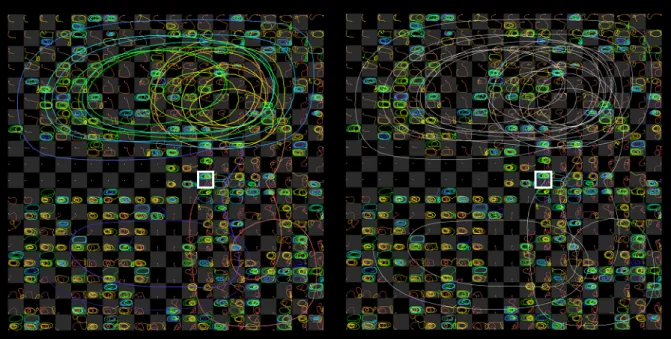 Figure 4.6: Downscaled pathlines inside each local representation of the domain. Pathlines can be displayed in its original size on the global domain, using mouse-over function