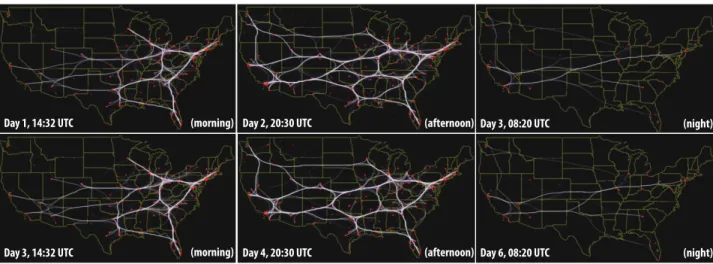 Fig. 1. Streaming visualization for 6-days US airline ﬂight dataset (41K ﬂights) – see Sec