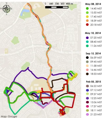 Figure 2.4: Transect runs in Power Ranch (background map: Google).