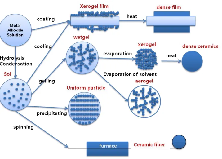 Figure 1.3 Detail information of sol-gel process with steps[26] 