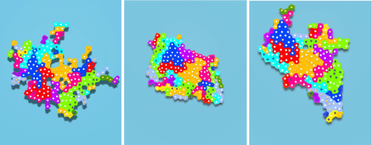 Figure 4.6: Left: A minimal cohesion factor leads to very rugged islands with a lot of holes
