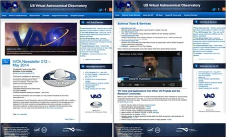 Fig. 11. (Left) VAO web site home page. (Right) Science Tools and Services area within the VAO web site