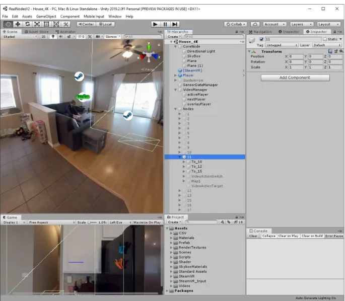 Figure 3.4: View of the RealNodes software project development environment in the Unity3D game engine.