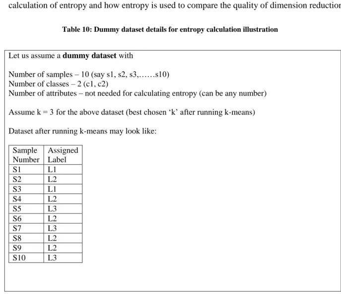 Table 10: Dummy dataset details for entropy calculation illustration 