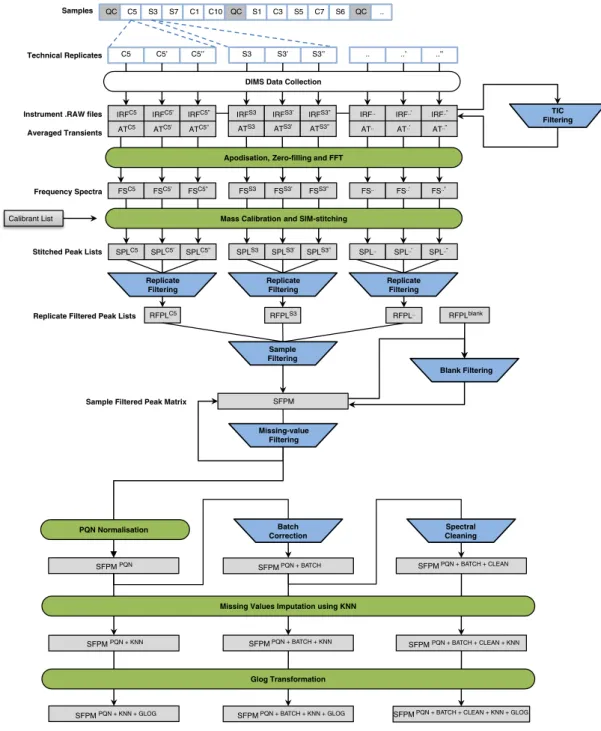 Figure 2. Data processing workﬂow for direct infusion FT-ICR mass spectrometry-based metabolomics dataset