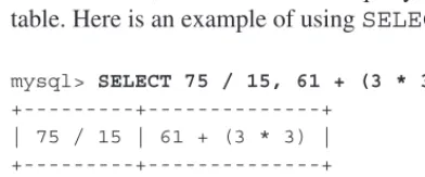 table. Here is an example of using SELECT to evaluate mathematical expressions: