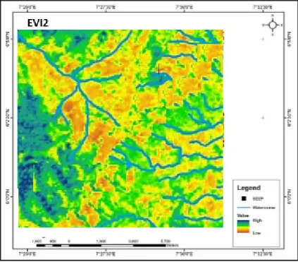 Figure 8: EVI2 map of the study area (source: Author, 2019)  4. Conclusion 