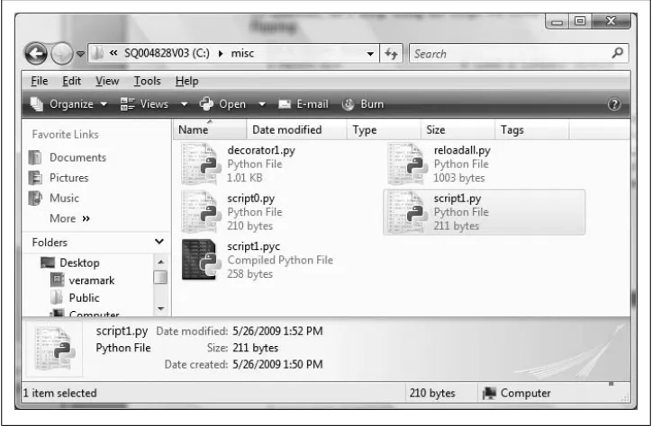 Figure 3-1. On Windows, Python program files show up as icons in file explorer windows and canautomatically be run with a double-click of the mouse (though you might not see printed output orerror messages this way).