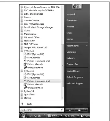 Figure 2-1. When installed on Windows, this is how Python shows up in your Start button menu