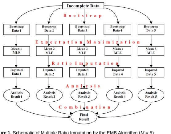 Figure 1. Schematic of Multiple Ratio Imputation by the EMB Algorithm (M = 5) 