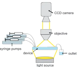 Figure 3.5.: Block-diagram of a typical experimental setup used for the characterization of droplet based microuidic systems.
