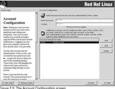 Figure 2.5: The Account Configuration screenSelecting Package Groups