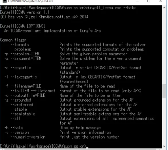 Figure 4.5: The Dungell ICCMA command line interface