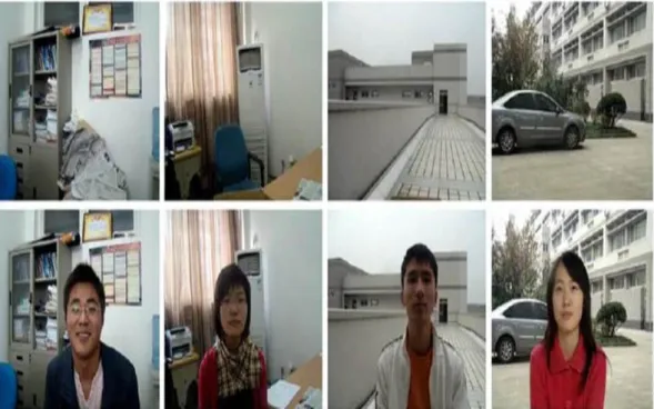Figure 2.6 The first row is four scene reference images. The second row is live faces in video [3]