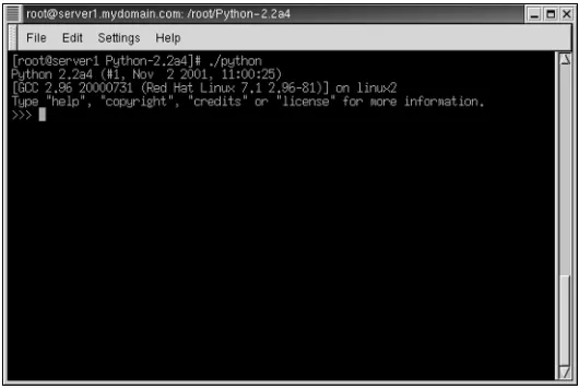 Figure 1.2Starting Python in a Unix window.