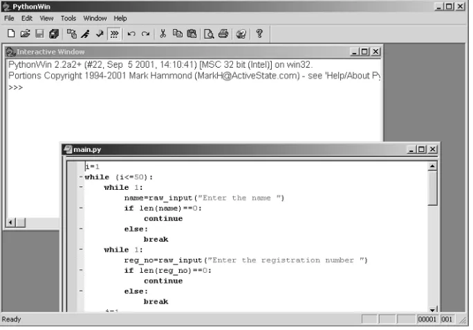Figure 1.5The PythonWin environment in Windows.