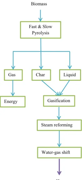 Figure 4. Biomass to hydrogen based on pyrolysis with a co-products strategy. Adapted  from Ni, et al