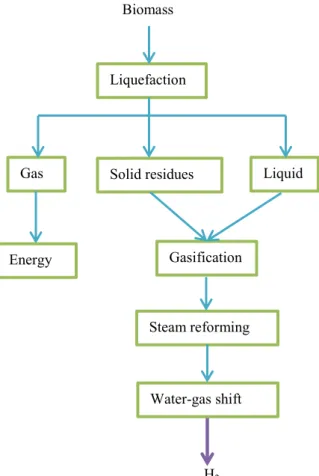 Figure 5. An overview of biomass to hydrogen based on hydrothermal liquefaction. 