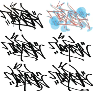 Figure 10: Top left, a graffiti script (tag) made with a marker by Los Angeles artist “Trixter”