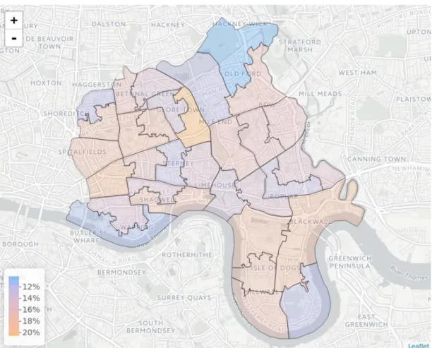 Figure 2: Map of projected percentage population growth, 2011–2021  