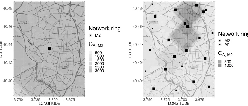 Fig. 5: MEC PoP locations for FDD 120 kHz 7s on the left. Locations for FDD 30 kHz 2s and TDD 120 kHz 7s on the right.The markers shape indicates the network ring a MEC PoP is associated to