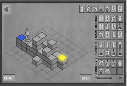 Figure 2.11: A puzzle in Lightbot 2, featuring player controlled instructions on the right.