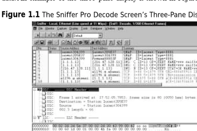Figure 1.1 The Sniffer Pro Decode Screen’s Three-Pane Display 