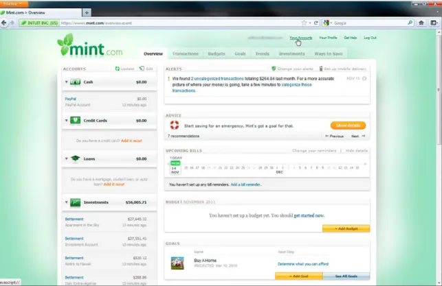 Figure 2.   Dashboard of Mint. 99