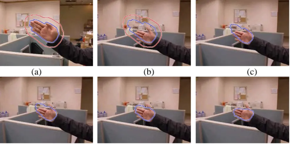 Figure 3: The registration process by the proposed JRACS method. (a) The tracked target (including  foreground and background)